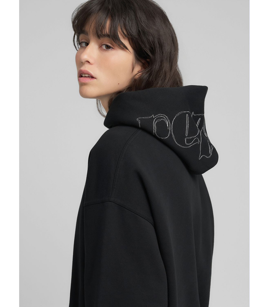 ロングオーバーサイズ刺しゅうフーディー 詳細画像 ブラック 6